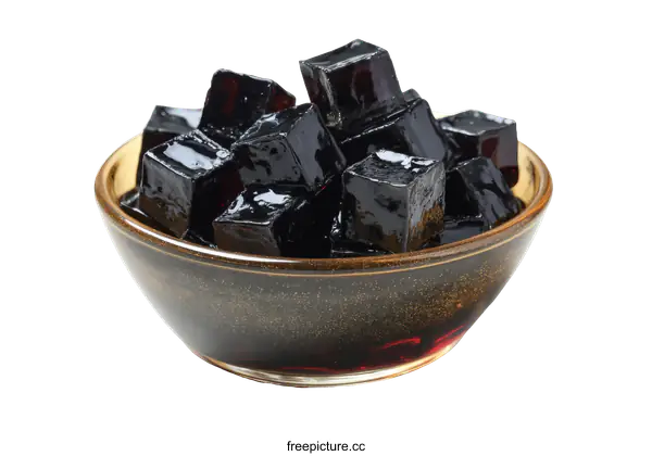 [Transparent Background PNG]Black Tapioca Cubes in a Bowl