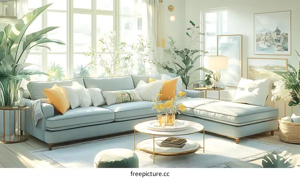 Light and airy modern living room illustration