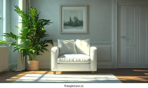 Classic Living Room Interior with Plants and Armchair