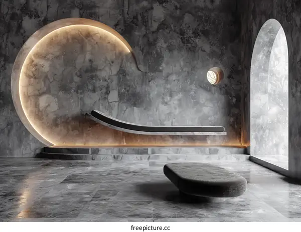Minimalist Interior Design with Curved Walls and Geometric Shapes