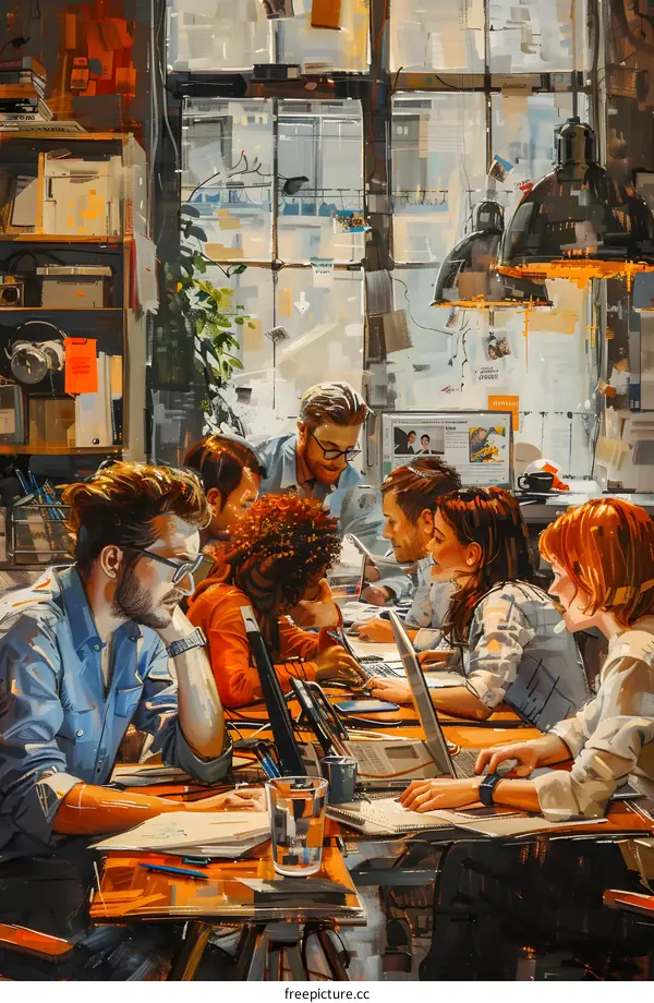 A group of people working together in an office