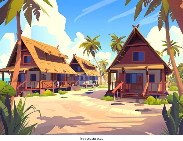 Tropical Beach Houses Illustration