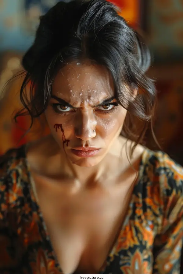 Closeup Portrait of a Woman with Angry Expression