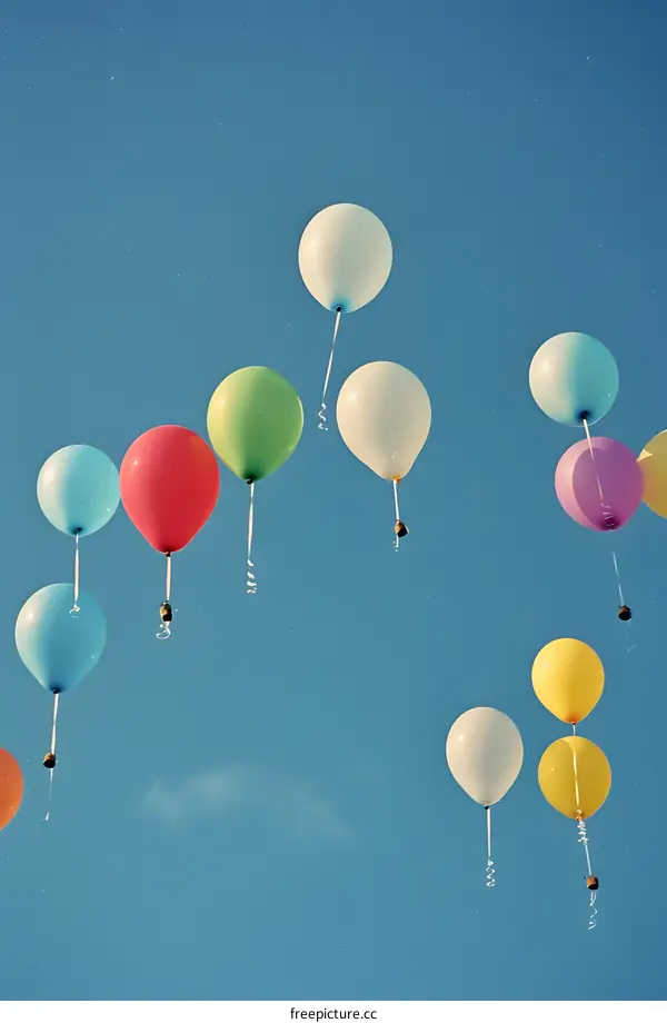 Colorful Balloons Floating in the Blue Sky