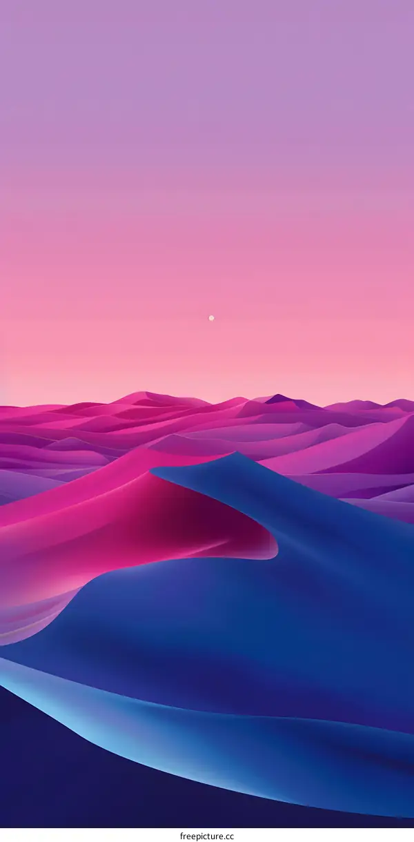 Abstract Minimalist Illustration of Purple and Blue Dunes Under Pink Sky