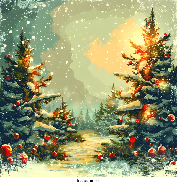 Christmas trees in the snow forest