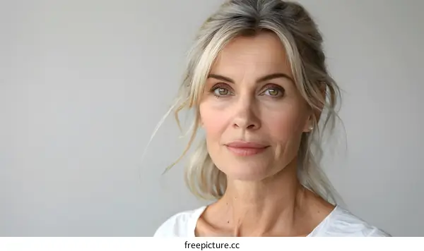 portrait of a middle aged woman with blond hair