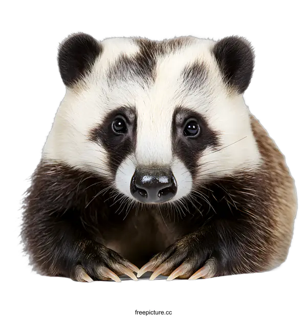 [Transparent Background PNG]Close Up Portrait of a Badger With Black and White Fur