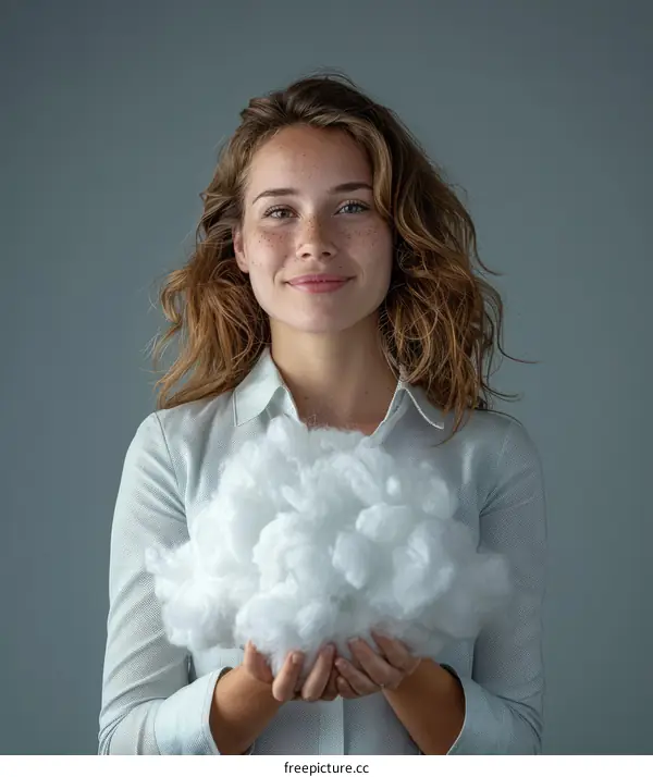 A young woman holding a cloud