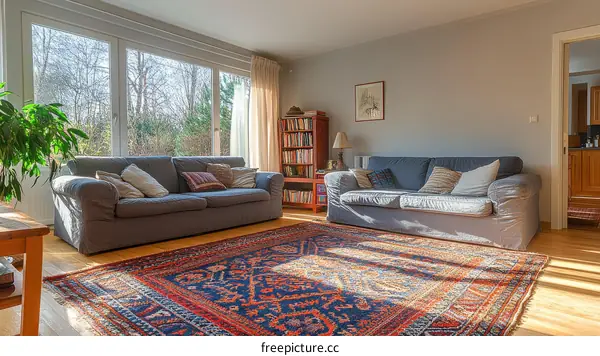 Cozy Living Room with Warm Colors and Sunlight