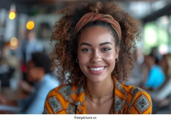 Portrait of a smiling young woman with curly hair