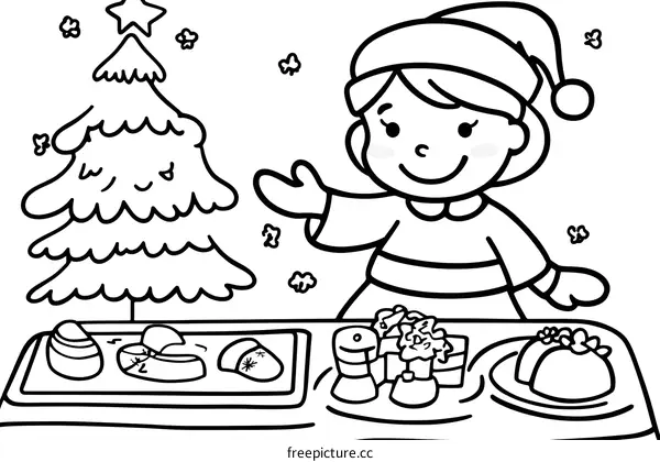 Christmas Coloring Page Girl Decorates Christmas Tree