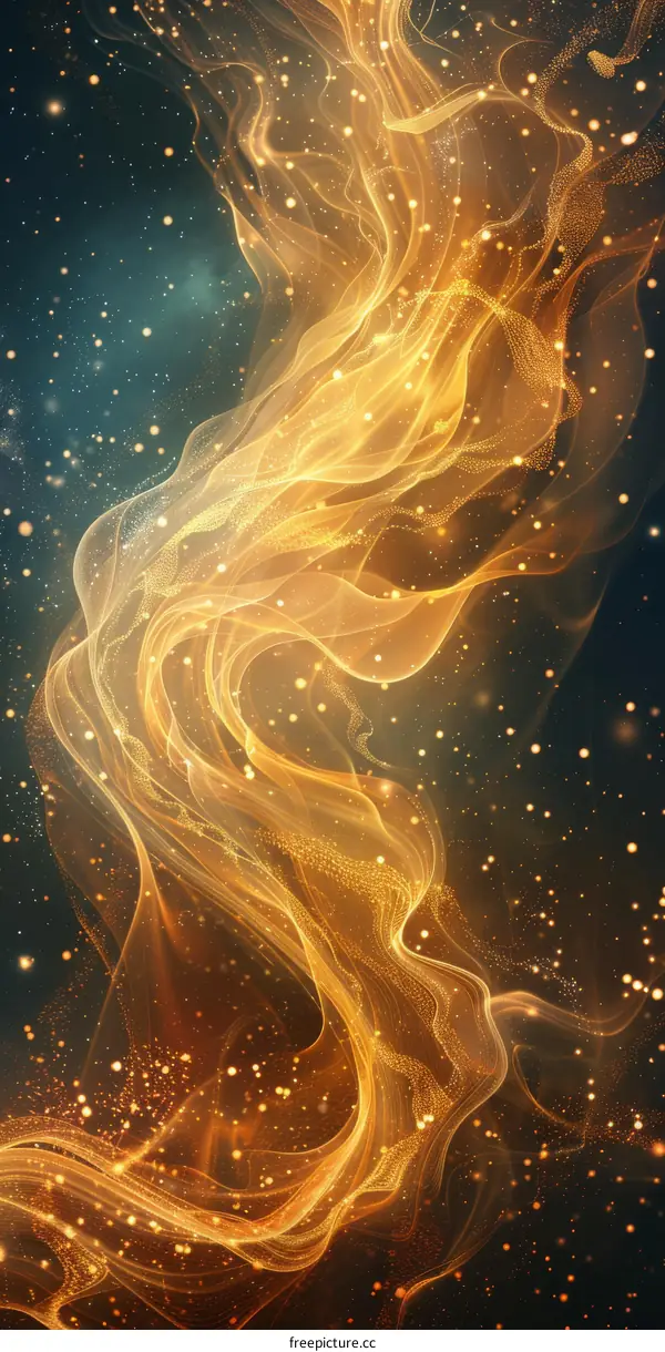 Golden fiery flow of energy particles over black background