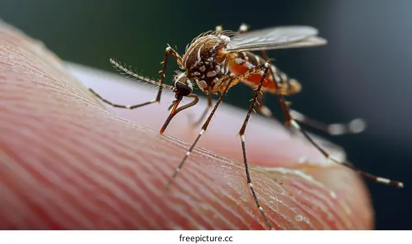Aedes aegypti mosquito on human skin