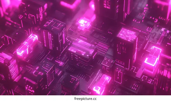 Neon Cityscape Futuristic Digital Architecture