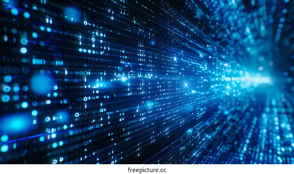 Blue binary code tunnel technology background