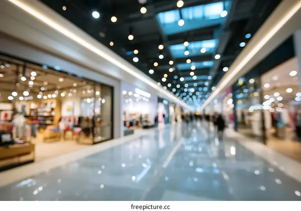 Blurred View of a Busy Shopping Mall Interior
