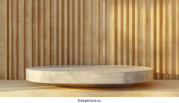 Beige Wooden Wall Display Round Concrete Podium