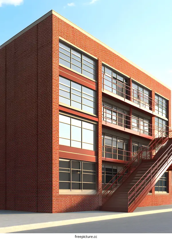 Modern Red Brick Building with Fire Escape