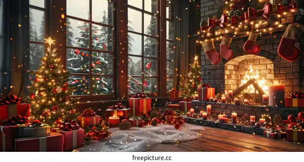Cozy Christmas Eve by the Fireplace