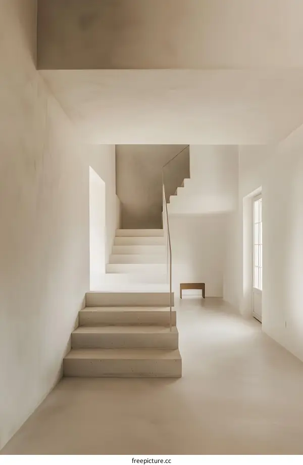 Minimalist Interior Design With White Staircase and Beige Walls