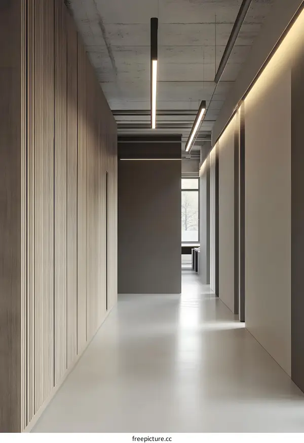 Modern Minimalist Corridor Interior Design with Wood Paneling