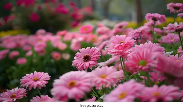 Pink Gerbera Daisies Blooming in a Field