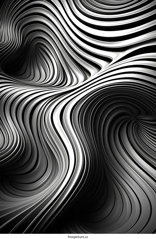 Abstract Black and White Striped Waves