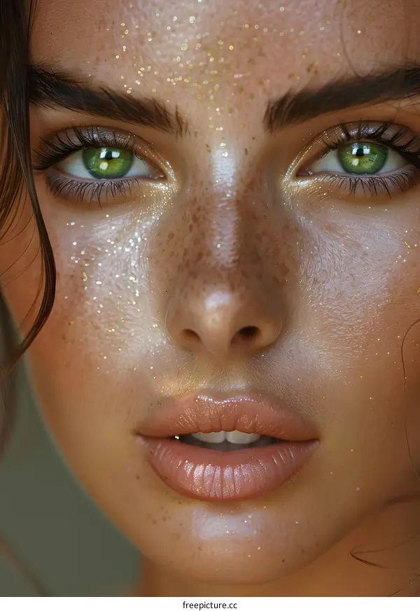 Closeup Beauty Portrait of a Woman with Freckles