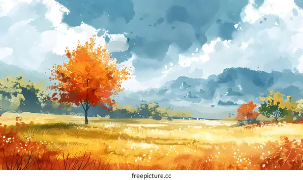 lonely tree in autumn field