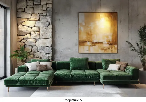 Modern Living Room with Green Sectional Sofa