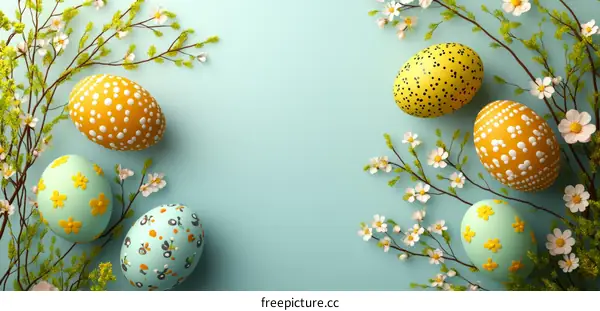 Easter Eggs Decoration with Flowers and Branches
