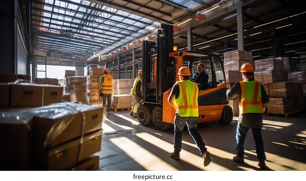 Warehouse workers in a modern warehouse