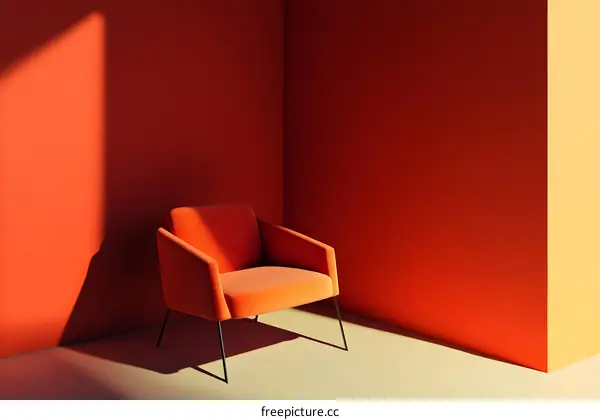 Orange Armchair in Corner with Sunlight