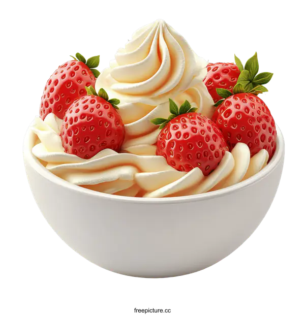 [Transparent Background PNG]Delicious Strawberry Whipped Cream Dessert in a Bowl