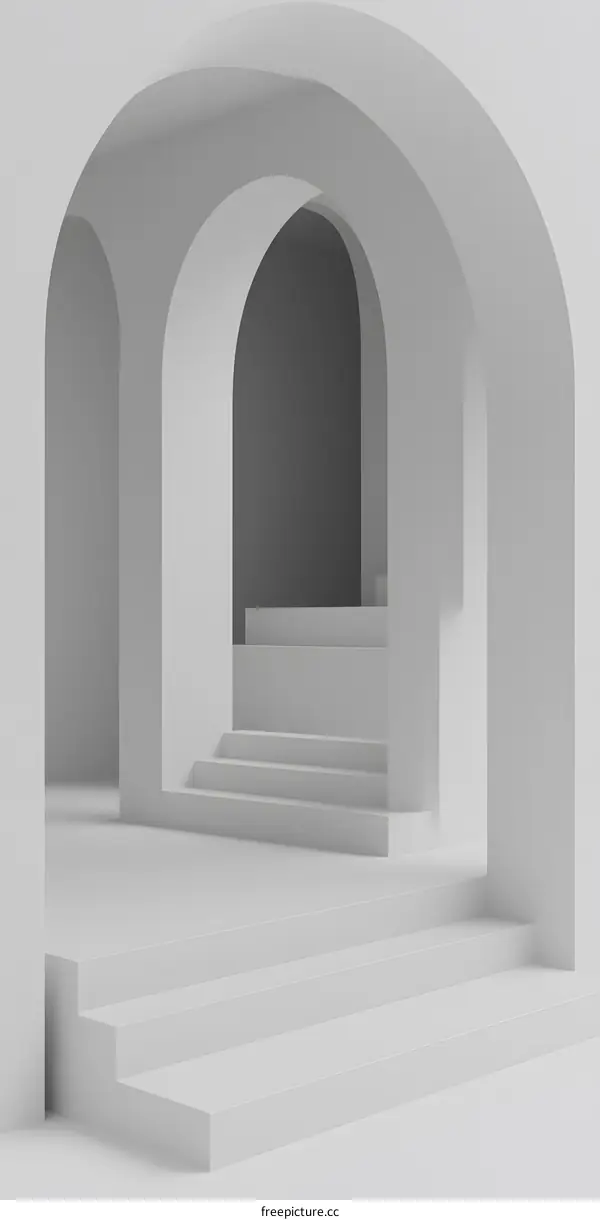 Abstract Minimalist White Archway with Stairs and Steps