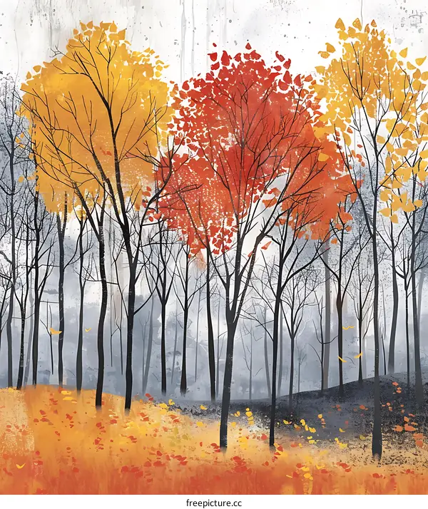 Autumn Forest Landscape with Colorful Trees