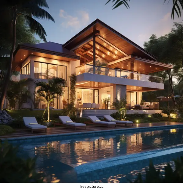 A luxurious house with a pool and a beautiful view