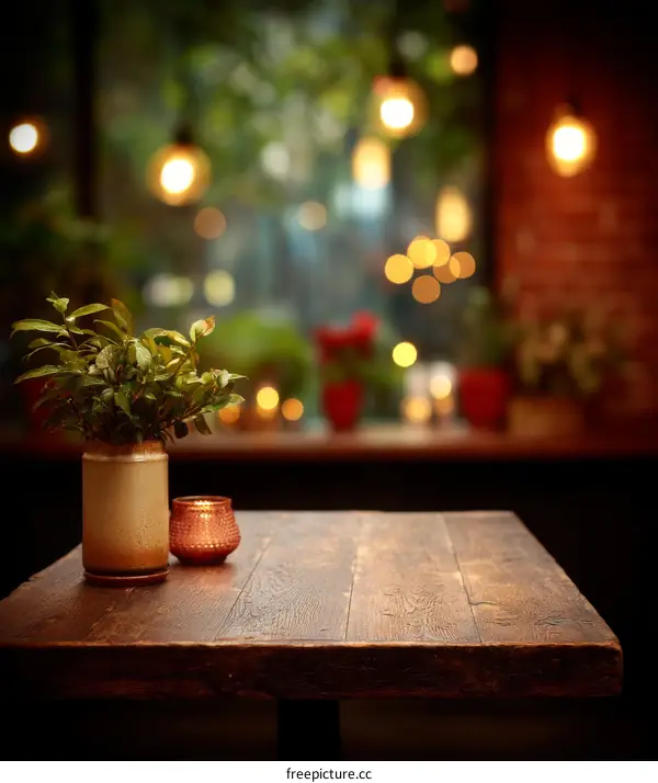 Rustic Wooden Tabletop in Cafe Setting