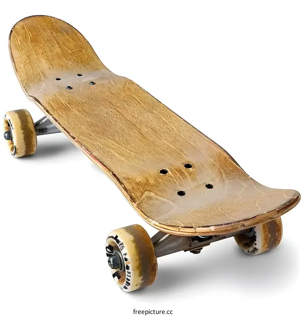 Used wooden skateboard on white background