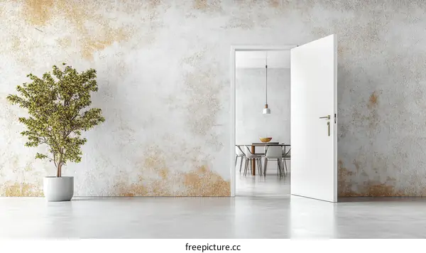 Modern Minimalist Interior Design with Open Door