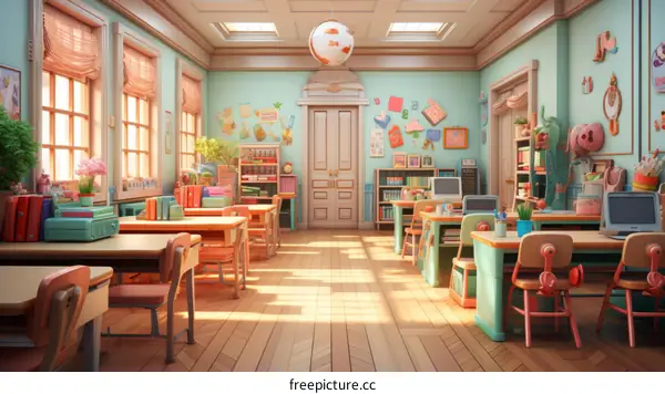 Classroom with Desks and Chairs