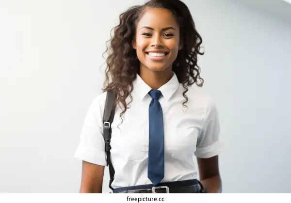 Smiling young woman wearing a school uniform