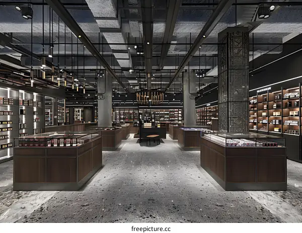 Modern Industrial Interior Design With Exposed Pipes and Concrete Columns