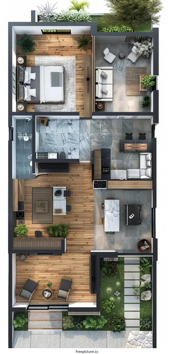 Modern two bedroom apartment with open plan living area