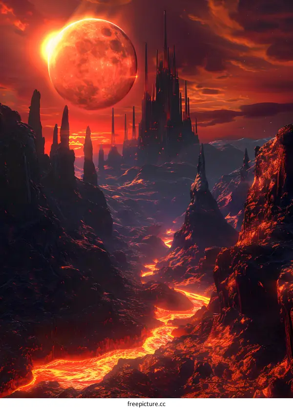 Volcanic Landscape with City