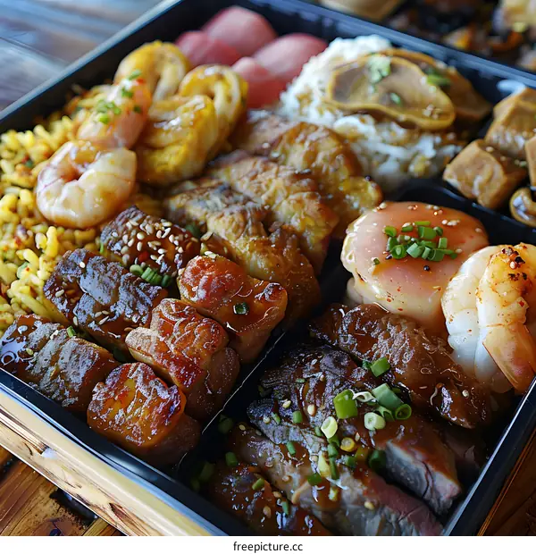 Delicious Asian Food Box with Various Dishes