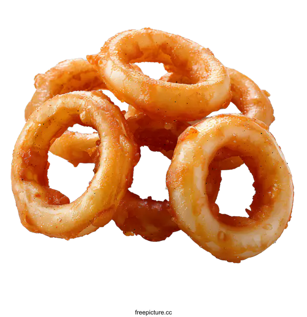 [Transparent Background PNG]A plate of fried, golden brown squid rings.