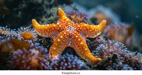 Orange Starfish on Purple Anemone Bed