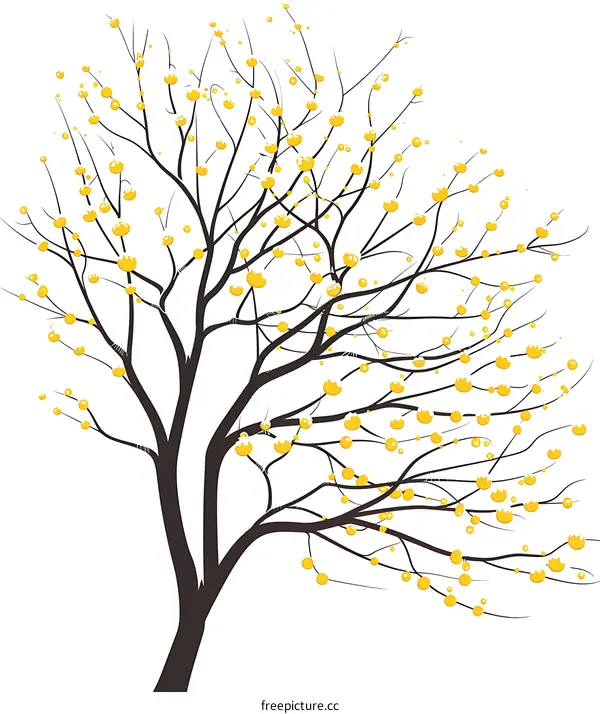 Simple Tree With Yellow Flowers Illustration